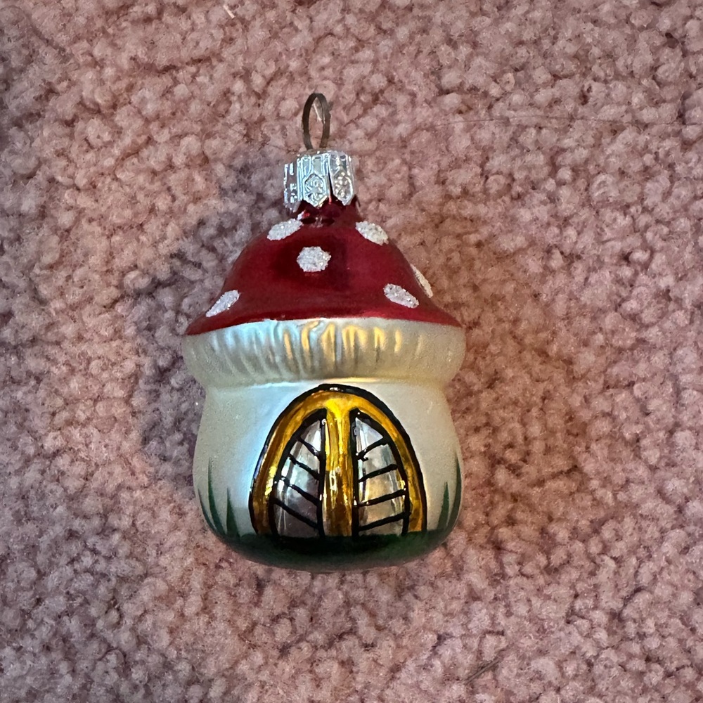 Mushroom House Czech Glass Christmas Tree Ornament Garden Gnome Decoration